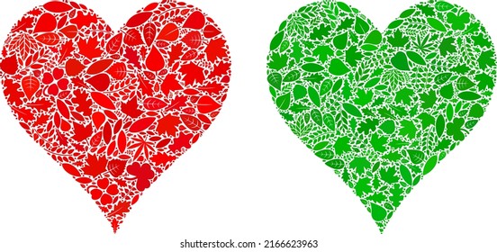 Eco hearts suit icon mosaic of herbal leaves in green and natural color hues. Ecological environment vector concept for hearts suit icon. Hearts suit vector image is made from green herbal parts.