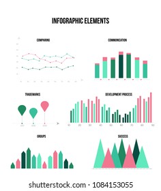 Eco Hipster Green Infographic Vector Statistic Graphic Chart Set. Circular Bar, Pie Chart, Diagram Business Template, Education, Label. Chart Graphic, Marketing Data Infographic Template.