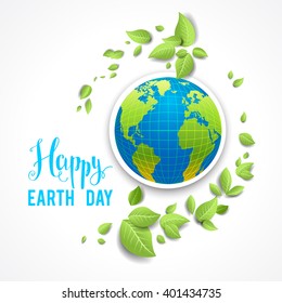 Eco holiday background. Concept for design banner,ticket, leaflet and so on.Template page for Earth day. Holiday card. Green globe and leaves.