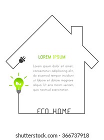 Eco home concept. Text frame template and design element with eco-friendly house and green lightbulb.