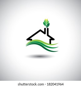 eco home concept vector icon. This graphic can also represent sustainable housing development, man nature harmony & balance, ecological balance and sustenance