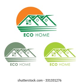 Eco home. Eco cottage village icon.