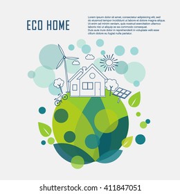 Eco home in flat design. Ecology concept  and places for text or infographic