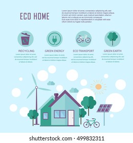 Eco home in flat design. Ecology concept  and places for text or infographic