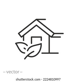 eco home icon, building green architecture, bio ecology house, thin line symbol on white background - editable stroke vector illustration