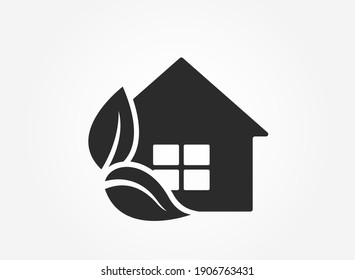 eco home icon. environmentally friendly and environmental building symbol. leaf and house. isolated vector image in flat style