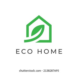 Eco home icon. Green leaf house symbol. Renewable energy building sign. Vector illustration.