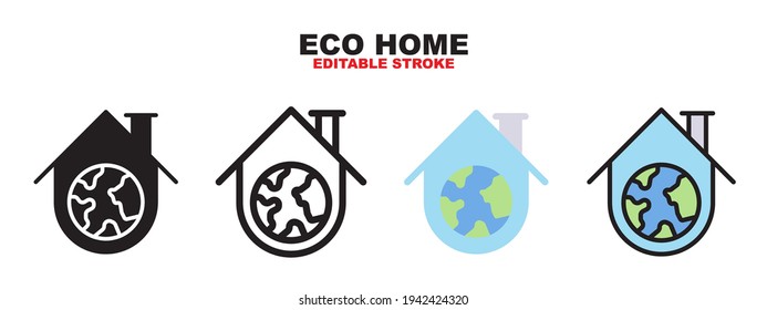 Eco home icon set with different styles. Colored vector icons designed in filled, outline, flat, glyph and line colored. Editable stroke and pixel perfect. Can be used for web, mobile, ui and more.