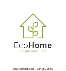 Eco Home Logo Design Home with Leaf Logotype