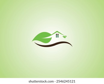 Eco Home Logo Green Leaf House Design Symbolizing Sustainability and Nature Inspired Living