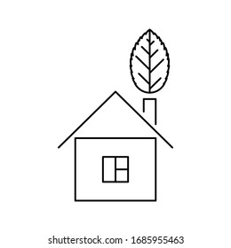 Eco home logo. Minimalist house vector icon with leaf in line art. Ecology and  sustainable living concept.