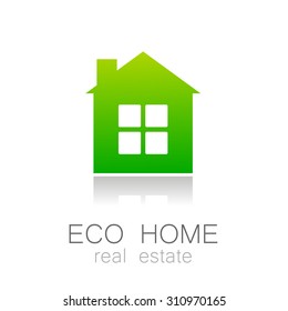 Eco home - template logo. Ecological construction, natural construction materials, cottage village, care for the environment.