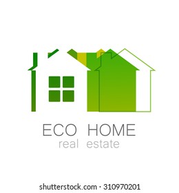 Eco home - template logo. Ecological construction, natural construction materials, cottage village, care for the environment.