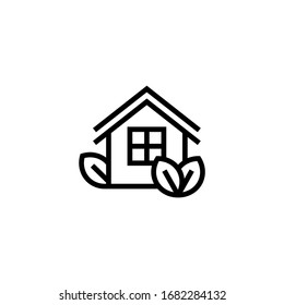 Eco home vector icon in linear, outline icon isolated on white background