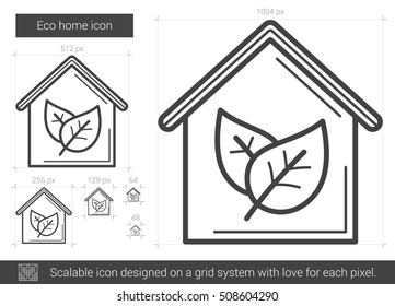 Eco home vector line icon isolated on white background. Eco home line icon for infographic, website or app. Scalable icon designed on a grid system.