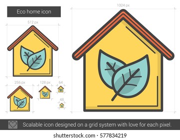 Eco home vector line icon isolated on white background. Eco home line icon for infographic, website or app. Scalable icon designed on a grid system.