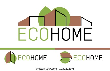 Eco home Vector Logo Template. Tree and house. Green resort hotel. Modern building icon. Business architecture concept. Company logotype.
