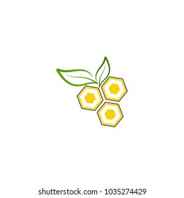 Eco honey production technology concept logo with honeycomb and leaves