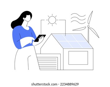 Eco house abstract concept vector illustration. Environmentally low-impact home, ecohome technology, thermal insulation, renewable resources, passive house, waste recycling abstract metaphor.