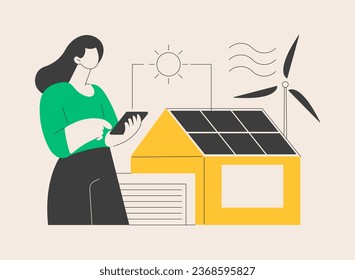 Eco house abstract concept vector illustration. Environmentally low-impact home, ecohome technology, thermal insulation, renewable resources, passive house, waste recycling abstract metaphor.