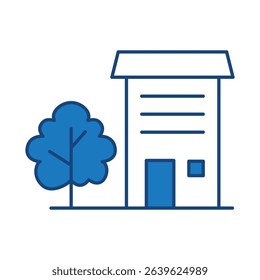 Eco House Blue Line Editable Stroke Icon. Real Estate, Building, House, Home, Property Vector Illustration