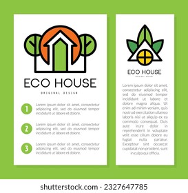 Eco house brochure, booklet template. Eco friendly home. house construction company business card flat vector