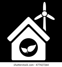 Eco House Building icon. Vector style is flat iconic symbol, white color, black background.