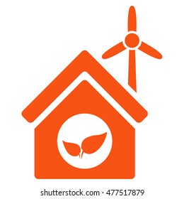 Eco House Building icon. Vector style is flat iconic symbol, orange color, white background.