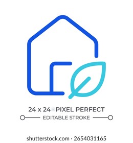 Eco house colorful line ui icon. Ecology preservation, ecofriendly. Sustainable construction, architecture. Isolated vector duotone linear symbol. User interface element, pixel perfect