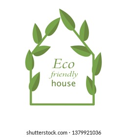 Eco house concept green leaf icon. Environmentally friendly world.Text - Vector