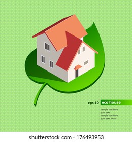 Eco house concept illustration on green background