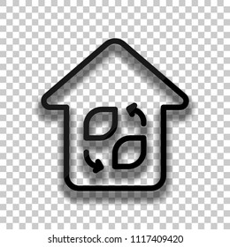Eco house. Concept logo. Simple linear icon with thin outline. Black glass icon with soft shadow on transparent background