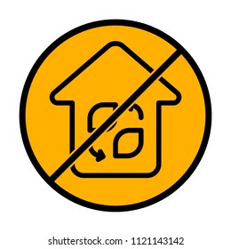 Eco house. Concept logo. Simple linear icon with thin outline. not allowed, black object in warning sign with orange background color