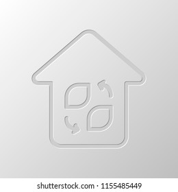Eco house. Concept logo. Simple linear icon with thin outline. Paper design. Cutted symbol. Pitted style