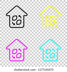 Eco house. Concept logo. Simple linear icon with thin outline. Colored set of cmyk icons on transparent background