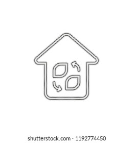 Eco house. Concept logo. Simple linear icon with thin outline. Dotted outline silhouette with shadow on white background