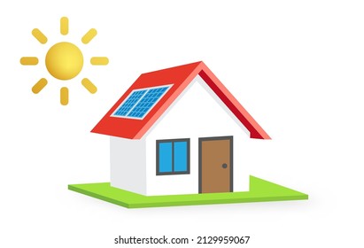 Eco House concept with solar panel isolated on white background in vector format