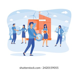 Eco house concept. Technology system with centralized control modern house, save planet.  flat vector modern illustration  