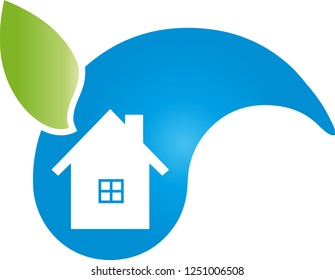 Eco house drops and leaf logo