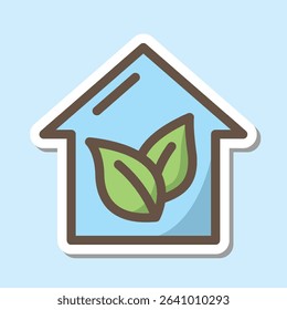 eco house editable cartoon style sticker vector