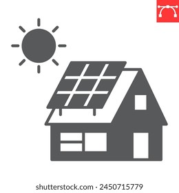 Eco house glyph icon, ecology and construction , house with solar panel vector icon, vector graphics, editable stroke solid sign, eps 10.