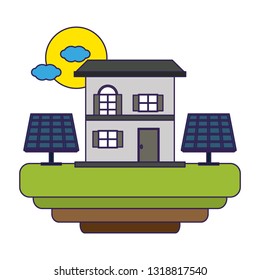 Eco house with green energy blue lines