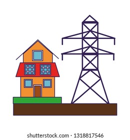 Eco house with green energy blue lines