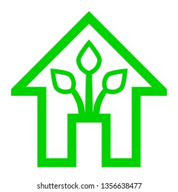 Eco house - green home icon - green outline, isolated - vector illustration