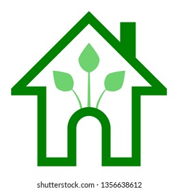 Eco house - green home icon - green outline, isolated - vector illustration