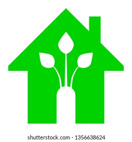 Eco house - green home icon - green, isolated - vector illustration