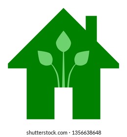 Eco house - green home icon - green, isolated - vector illustration