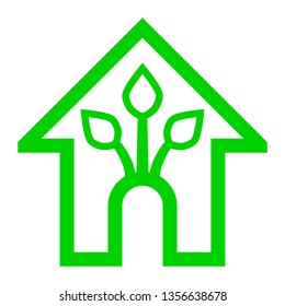 Eco house - green home icon - green outline, isolated - vector illustration
