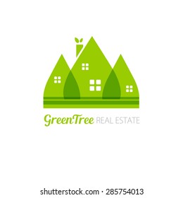 Casa ecológica con hojas verdes. Logo del vector. Icono ecológico.