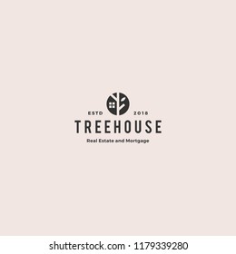 Eco House Home Treehouse Mortgage Real Estate Logo Vintage Retro Hipster Vector